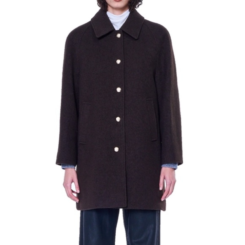 Dunst Boucle Wool Half Coat Brown Relaxed Loose Fit Gold Button Wool Coat Jacket